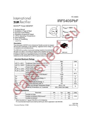 IRF540SPBF datasheet  